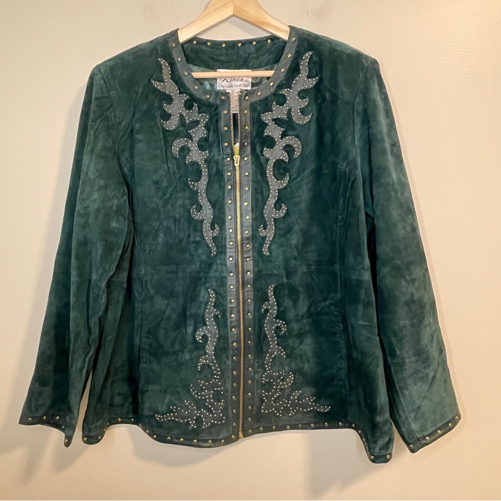 LINEA by Louis Dell’Olio green suede leather stud embellished jacket 2X